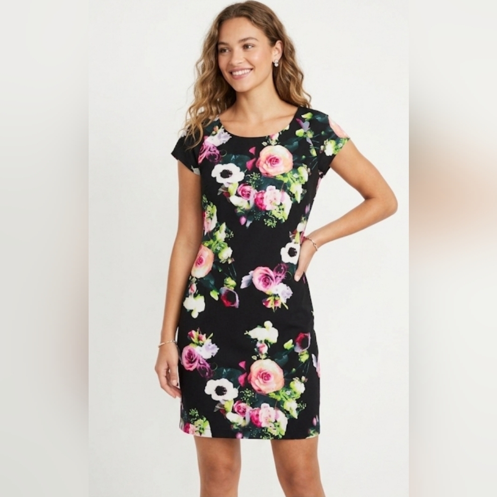 Merona Black and Pink Floral Mini Dress size L